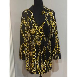 Harold's Chain Print Blazer Jacket Gold Black Button Front Career Size‎ M
